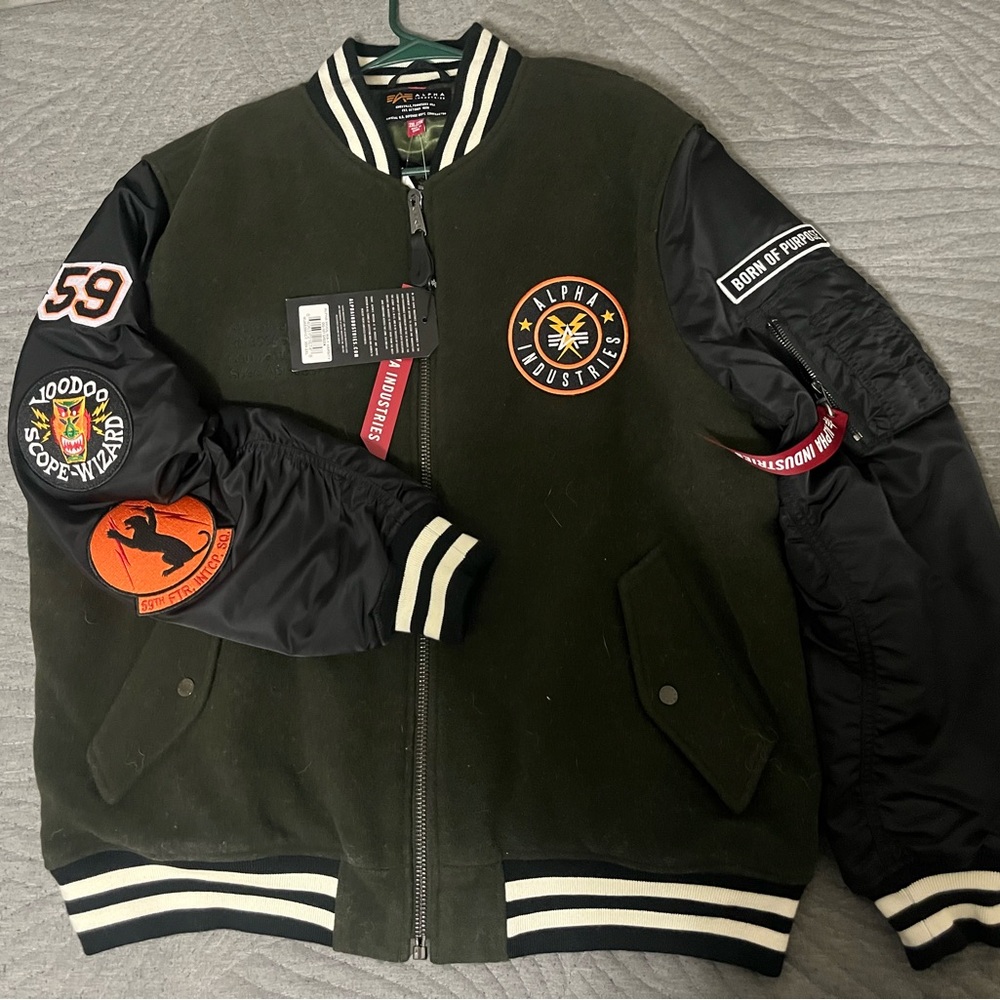 Alpha Industries Olive and Black Varsity Jacket